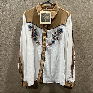 Western Style Embroidered Button Down Shirt John Moon XL Flowers